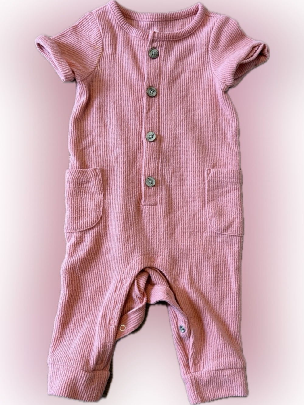 Cat & Jack Ribbed Pink Baby Button Romper